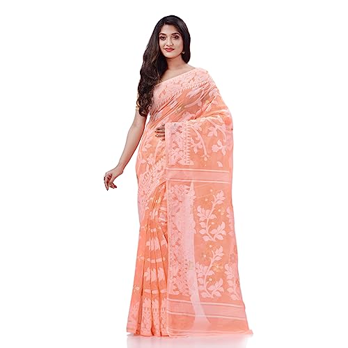 dB DESH BIDESH Women`s Rangabati Resham Dhakai Jamdani Pure Cotton Handloom Saree without Blouse Piece