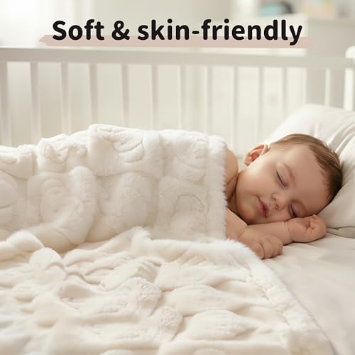 Image of Pro Goleem Elephant Baby Blanket, Baby Fleece Blanket for Boys & Girls, 30 inch x 40 inch Soft Crib & Stroller Blanket for Newborns and Toddlers, (Cream White)