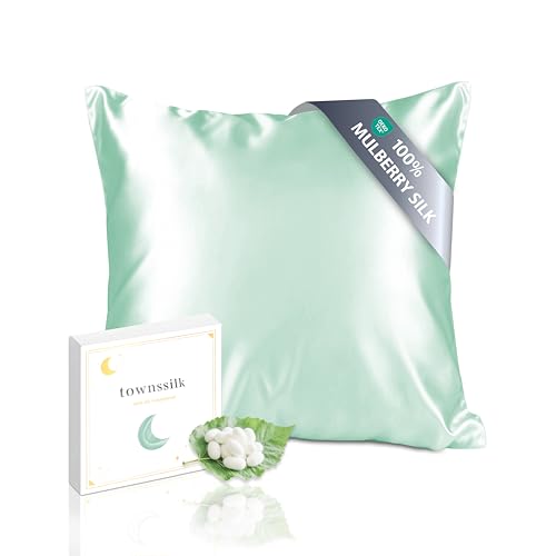 townssilk Federa seta cuscino,100% naturale seta di gelso 19momme,doppia faccia,benefica per capelli e pelle,ipoallergenica,cerniera nascosta,1 pz,50x50cm,Lightgreen