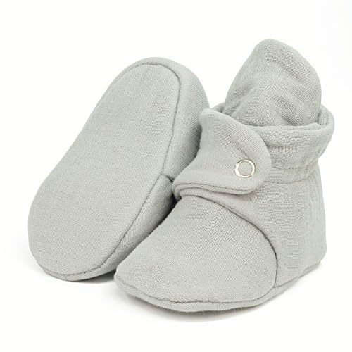 Image of Ella Bonna Baby Booties Organic Cotton Muslin Newborn Baby Slippers Baby Boy Booties, Infant Girl Booties, 6-12 months, 0-6 Months, 12-18 Months, 0-3 Months, 18-24 Months, Toddler Shoes