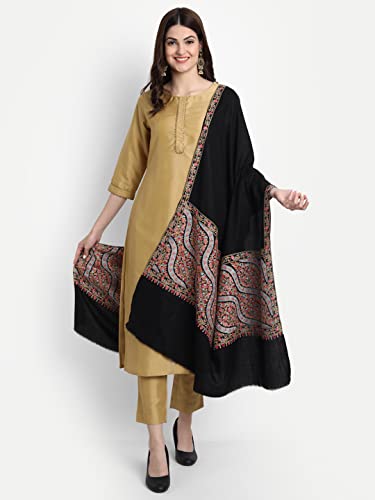 Zamour Kashmiri Indian Sozni Embroidery Paper Mache Pashmina Wool Shawl Scarf for Women2