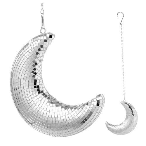 SHOWERORO Disco Ball Moon Pendant with Chain Wall Hanging Decoration for Parties Weddings and Home Decor Durable Design Reflects Light for Sparkling Atmosphere