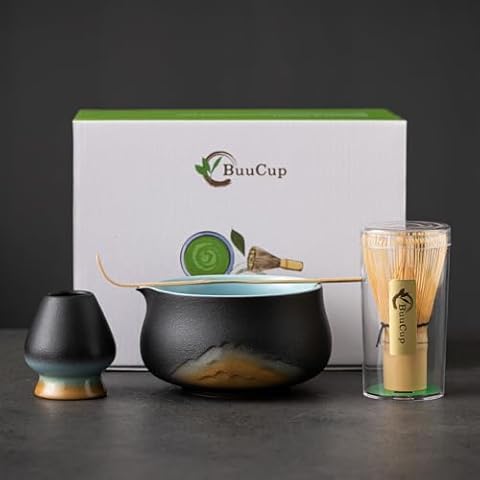 Buucup Matcha Whisk Set, Japanese Tea Set Includes Matcha Bowl with Spout, Matcha Whisk and Holder, Bamboo Scoop, 18 oz Artistic Mountain Ceramic Matcha Kit for Matcha Lovers Cover