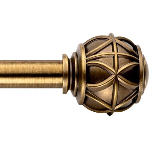 Antique Brass Curtain Rods for Windows 18 to 45 Inches,Adjustable Decorative Drapery Rods,Heavy Duty Curtain Rod with Netted Ball Finials 18"-45" Anti
