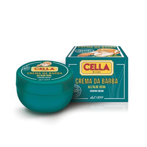 CELLA MILANO, Organic Aloe Vera Shave Soap in Bowl, 150 gm/5.2 oz, Highly Concentrated, Provides a Rich Thich Lather, Made in Italy