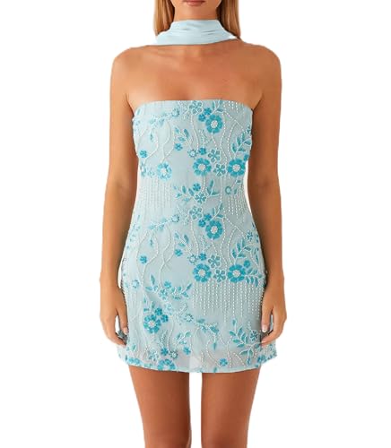 Juakoso Women Y2K Bandeau Tube Mini Dress Going Out Bodycon Strapless Short Dress Sleeveless Backless Dresses Beachwear