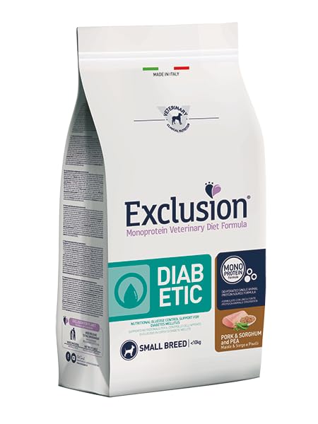 EXCLUSION Small Breeds Diabetic Perro con sabor a cerdo, orgo-guisantes | Alimento seco completo para perros adultos de talla pequeña, para perros con diabetes mellitus, monoproteico, 1 paquete de 2