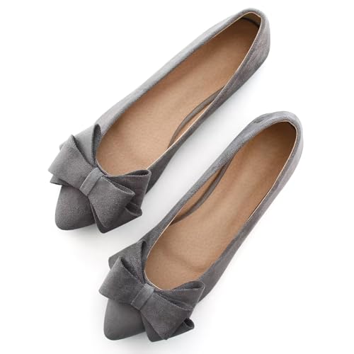 Image of SAILING LU Womens Bowknot Ballet Flats Pointy Toe Suede
