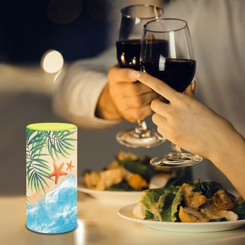 Image of Poceacles Beach Starfish Palm Tree Flickering Flameless LED Battery Candles Pillar Candles Tealight with 18-Key Timer Remote with Colorful Light Safe for Indoor Outdoor Home Coastal Decoration