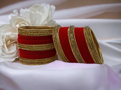 Beautifull Bridal Velvet Metal Bangles Set Complete With Golden Glass Zirconia Stone Bangles.3