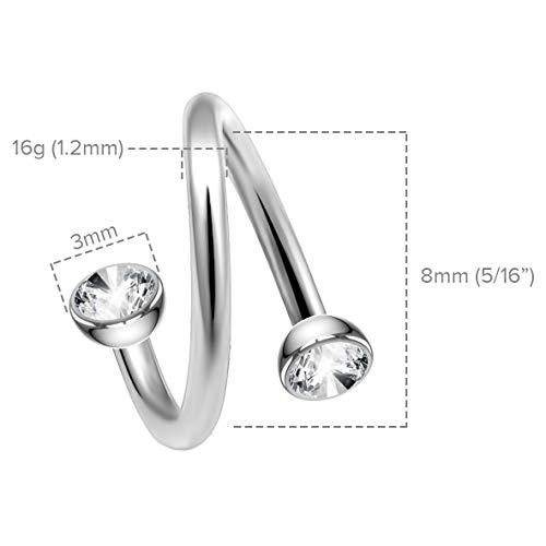 Evonix BQTWBBHB-CZ Bling Piercing 2Pc Crystal Cz Twisted Barbell 16G Spiral Twist Earrings Cartilage Lip Ring Twister 8Mm thumb #1
