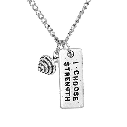 Sexy Sparkles Strong Is Beautiful Fitness Dumbell kettlebell Necklace (A: I Choose Strength)