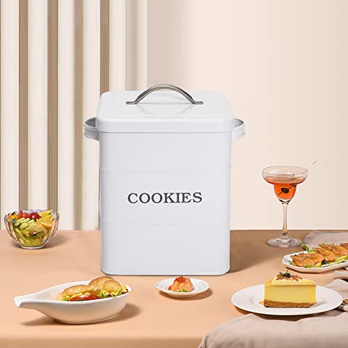 Morezi Metal Cookie Jar Cookie Containers Tin With Airtight Lid - Countertop Space-Saving, White Coated Carbon Steel Safty - White #TOP4