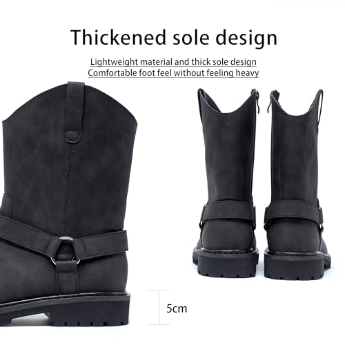 Men's Motorcycle Leather Boots - Black Waterproof Low Heeled Riding, Bicycle, Wide Calf Cowboy, and Hiking Boots4