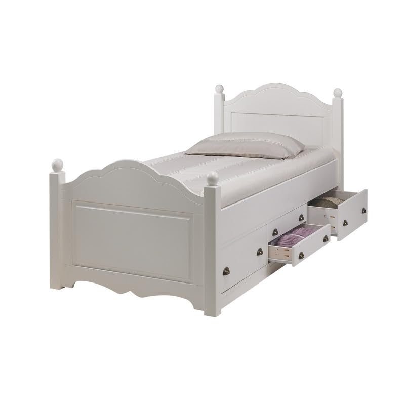 ACTUAL DIFFUSION Lit 1 Place Blanc 4 Tiroirs Couchage 90x190 Style Anglais L 90 H 100 P 203 cm