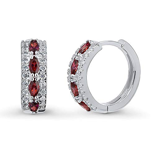 BERRICLE Rhodium Plated Sterling Silver Small Fashion Hoop Huggie Earrings Made with Swarovski Zirconia Red 0.57