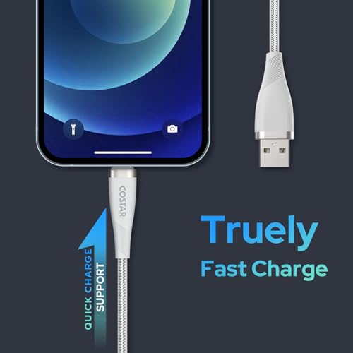 Image of COSTAR USB to 8 Pin Charging Cable, 3A Fast Charger Nylon Braided Cable, Data Sync Transfer For iPhone 14 /Pro Max /13 /12 /12 Pro,11,Mini, X, 8,7,6(silver 2m)