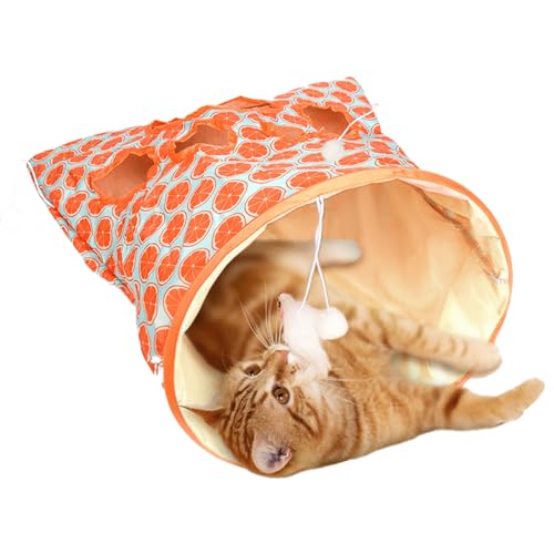 Cat Tunnel Bag for Indoor Cats Crinkle Bag Toy Cat & Hamsters Play Tunnel Toy Pet Collapsible Tunnels with 1 Little Mouse & Toy Ball Cats Drill Sleeping Bags (Orange)