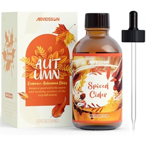 ARVIDSSON Fall Essential Oil, Spiced Cider Fragrance Oil 4 Fl Oz (120ml), Natural Spiced Cider Oil, Premium Cozy Autmun Scented Oil for Diffusers, Candle Making Cover
