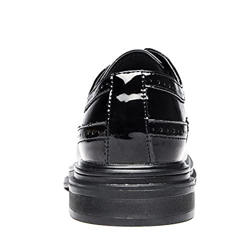 Battle Men Vegan Patent Leather Oxfords for Men Brogues Wingtips Round Toe Lace up Shoes Slip Resistant Block Heel Solid Color Formal Men3