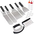 Leonyo Griddle Accessories Set of 9, Stainless Steel Grill Metal Spatula, Griddle Tools for BBQ Flat Top Cast Iron Cooking Camping, Dishwasher Safe, 5 S Hooks