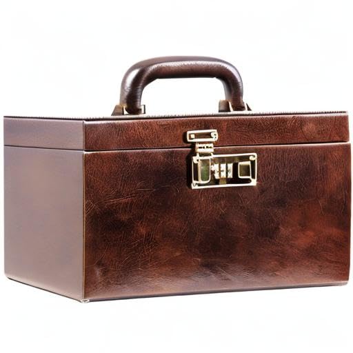 Time Resistance Leather Jewelry Box - Full Grain Leather Organizer, Accessories Storage with Key Lock for Women (Brown)