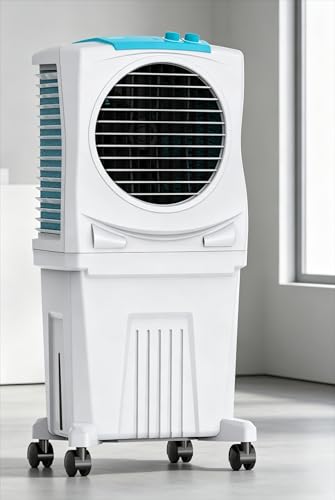 Image of 40L Personal Room Air Cooler with 3-Side Honeycomb Cooling Pads, Powerful Fan, CFD Technology & Inverter Compatibility for Energy Saving, Portable Air Cooler for Home and Office (White & Blue)