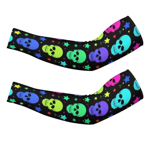 Meaudiwes Fashion Unisex Tattoo Cover Up, Neon Gothic Skulls Compression Cooling Arm Sleeves For Summer