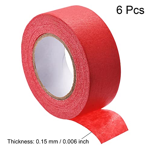 Image of uxcell 6Pcs 25mm 1 Inch Wide 20m 21 Yards Masking Tape Painters Tape Rolls Red