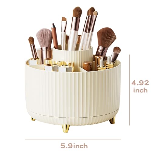 Image of fanado 360 Rotate Makeup Brush Holder Organizer, Makeup Organizers Countertop, Makeup organization and Skincare Storage for Vanity, Desktop, Bathroom (Ivory)