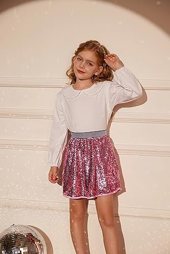 Danna Belle Girls Hot Pink Sequin Ruffle Skirt 5-6T High Waist Mini Sparkle Skirts For Girls thumb #3