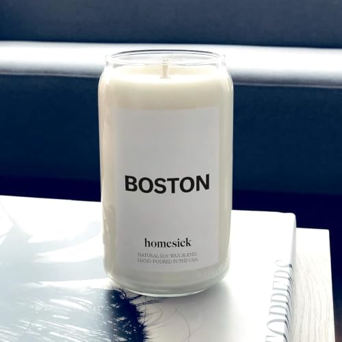 Homesick Scented Candles for Home (Boston) - 13.75 oz Long-Lasting Soy Wax Jar Candle for Women & Men for All Occasions, 60-80 Hours Burn Time - Notes of Orange, Tea & Nutmeg