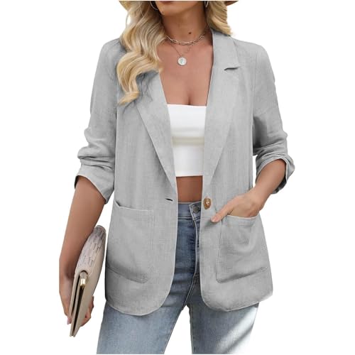 Women's Casual Blazers Business Long Sleeve Lightweight One Button Blazer Lapel Open Front Work Office Suit Jackets - Main Image