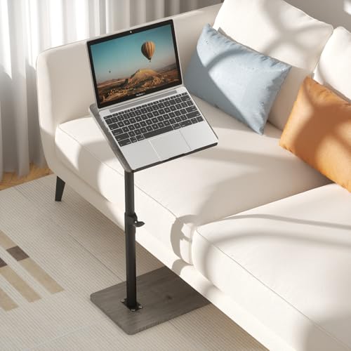 Image of YUHFERA Sofa Armrest Tray Table for Couch - 360 Swivel Height Adjustable End for Small Spaces, Snack Side Table for Bed or Chair with Phone & Tablet Slot (Gray,Angle Adjustable)