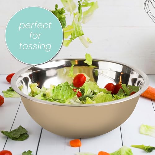 Image of WHYSKO Stainless Steel Mixing Bowls Set, 5-Piece Meal Prep & Food Storage | .75, 1.5, 3, 4 & 5 Quart Metal Mixing Bowls Set for Prep, Serving, Baking & Food Storage, Ecofriendly, Dishwasher Safe, Khaki