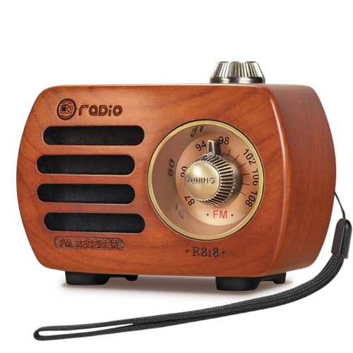 Image of PRUNUS R-818 Wood Retro FM Radio Bluetooth Mini Portable Wooden Old Vintage Speaker, Rechargeable Battery Operated, Strong Bass Enhancement, Loud Volume, Support AUX in(Cherry Wood)