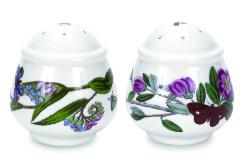 Portmeirion Botanic Garden Round Salt & Pepper Shaker Set - Assorted Floral Motifs, Chip-Resistant Earthenware - 2.5