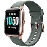 YAMAY Smart Watch Fitness Tracker Watches for Men Women, Fitness Watch Heart Rate Monitor IP68 Waterproof with Step Calories Sleep Tracker, Smartwatch Compatible iPhone Android Phones (Green-Gold)