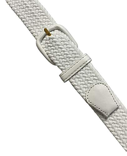 Belts.com Leather Covered Buckle Woven Elastic Stretch Belt, White, (S(32"-34") #TOP2