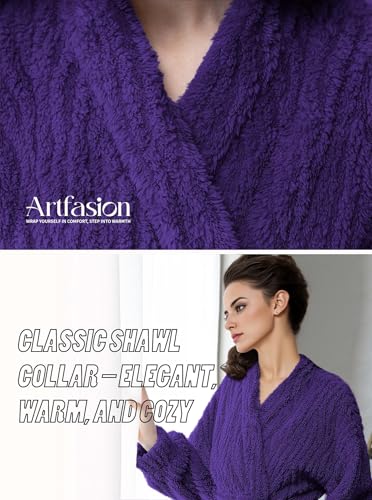 Image of Artfasion Womens Long Fleece Robe - Warm Soft Floor Length Flannel Bathrobes for Winter Thicker Long House Coat with Pockets