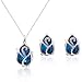 Teniu Blue Crystal Pendant Necklace Silver Plated Chain Necklace Earrings Set Charming Bride Jewelry Set