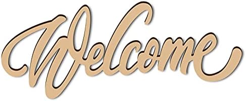 CREATCABIN Laser Cut Wood Sign Wall Art Welcome Letter Sign Decorative Wall Sculpture Hanging Decor Unfinished For Housewarming Door Wall Room Decoration 11.8" x 4.7"
