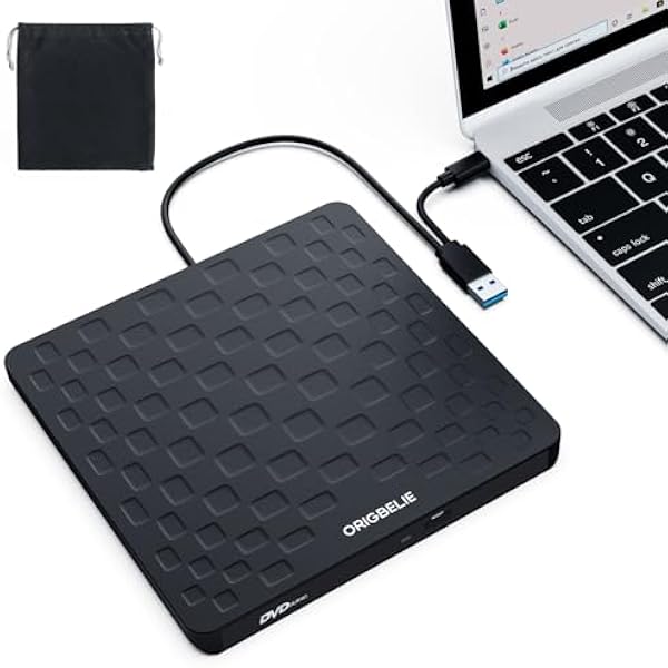 ORIGBELIE - Zewnętrzny napęd CD i DVD do laptopa, USB 3.0 typu C ultra cienki 13mm przenośny odtwarzacz DVD CD DVD +/-RW nagrywarka CD nagrywarka dla PC