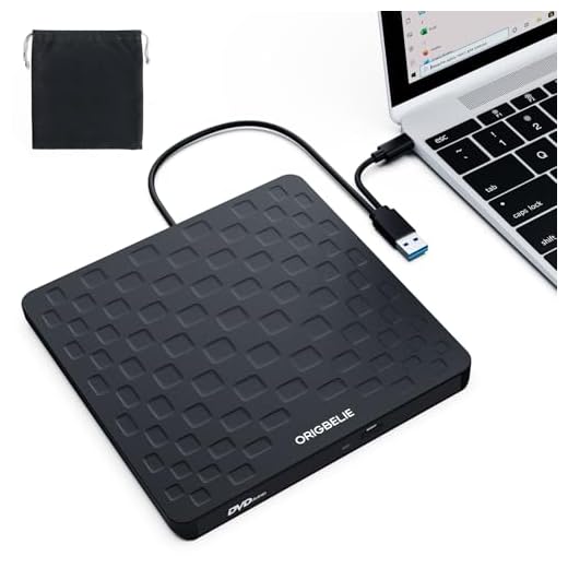 ORIGBELIE External CD DVD Drive for Laptop, USB 3.0 Type-C 13mm DVD Player