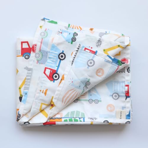 Image of 3 Pcs 100% Cotton Toddler Sheet Pillowcase Set for Boys and Girls,Include Fitted Sheet,Top Sheet and Envelope Pillowcase,Cute Cartoon Pattern,Soft Skin-Friendly Breathable(Vehicle)