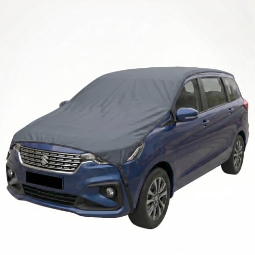 Image of Pivalo Half Car Body Cover for MUV Cars (All Models & Years) | 100% Waterproof Outdoor UV & Heat All Weather Protection | Triple Stitched 3 Layer with Adjustable Straps Cover (Grey)