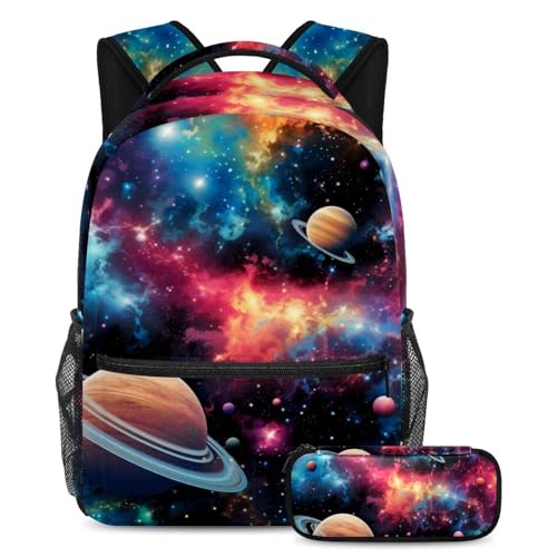 Cartables galaxie colorée grand format avec trousse Planet 54 pour étudiants et adolescents