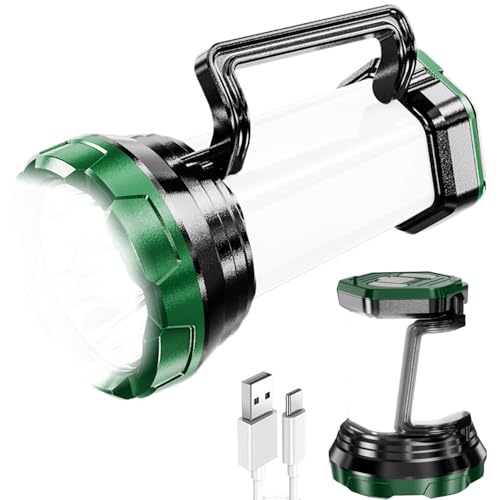 HAASHADA LED Lantern Searchlights Big Flashlight Spotlights, 15000LM 6 Modes Rechargeable Outdoor Camping Hunting Lamp Portable Work Light Floodlight for Indoor Outdoor Emergency
