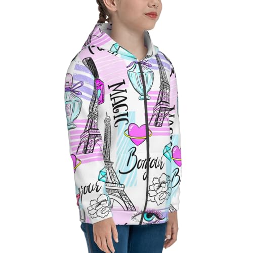 Eiffel Tower and Hearts Kid Hoodies Boys Zip Up Sweatshirts Girls Pullover with Pocket4