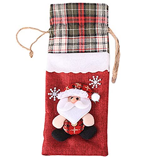 Licogel Christmas Bottle Cover Linen Festive Snowman Protective Reindeer Bottle Sweater Wine Bottle Clothes Drawstring Table Holder Pouch